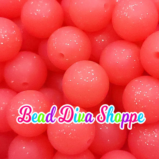 Set of 10 - 15mm - RED GLITTER - Solid Silicone Beads - Diy Jewelry Making - Beaded Pens - Keychains - Bracelets