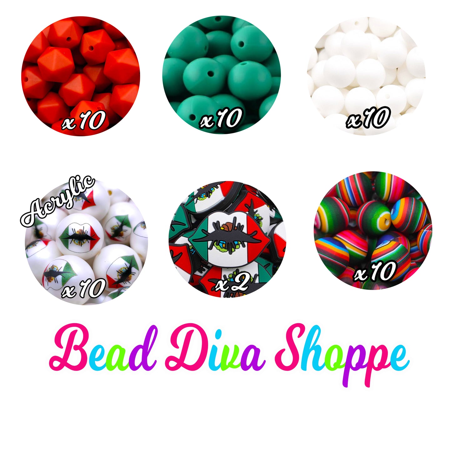 Set of 50 - 15mm - MEXICAN KISS MIX - Silicone Acrylic Beads - Diy Jewelry Making - Beaded Pens - Keychains - Bracelets