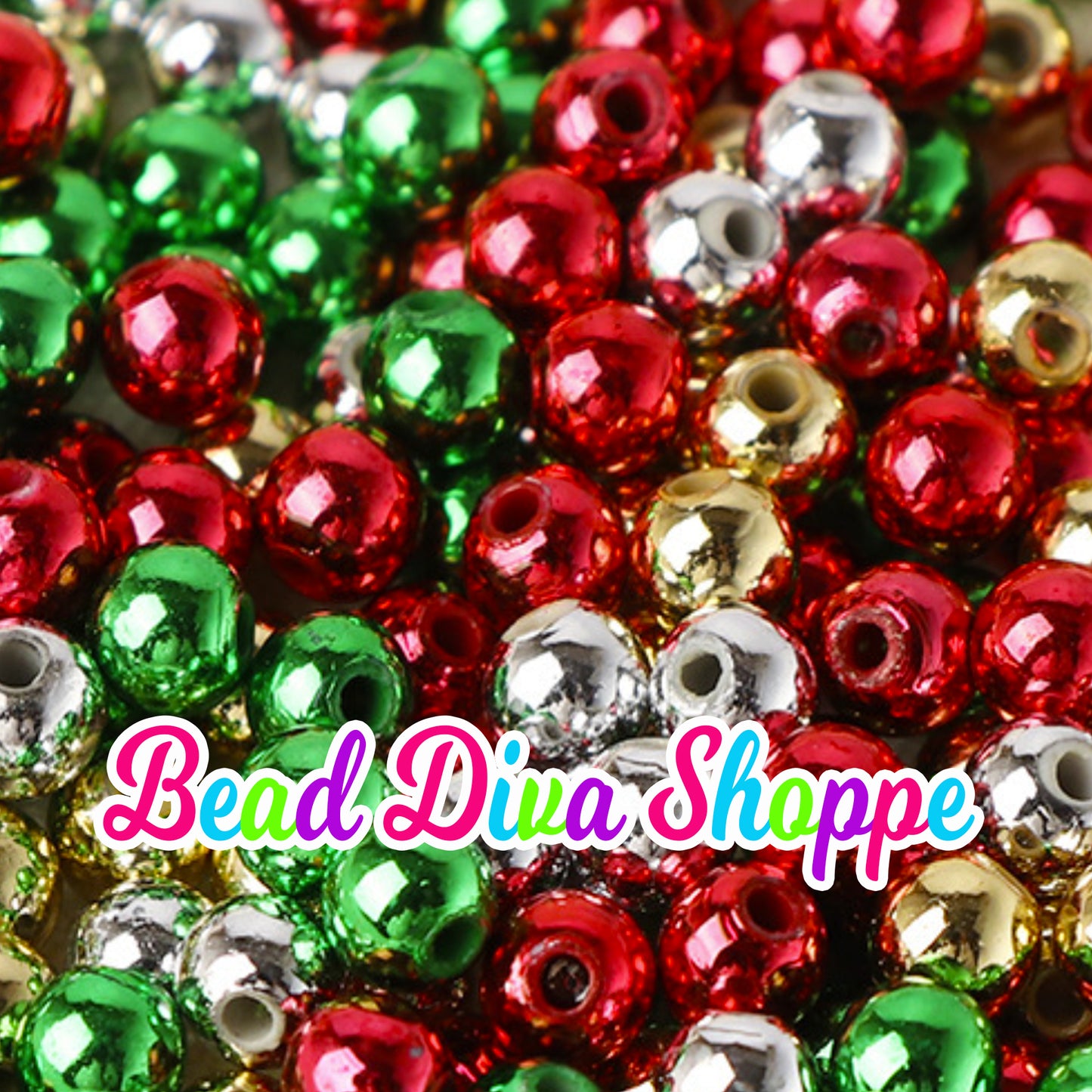 Set of 10 - 16mm - CHRISTMAS MIX - Shiny UV Beads - Acrylic Beads- Bubblegum - Chunky - Round Acrylic Beads for Diy and Jewelry Supplies