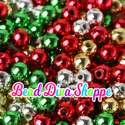 Set of 10 - 16mm - CHRISTMAS MIX - Shiny UV Beads - Acrylic Beads- Bubblegum - Chunky - Round Acrylic Beads for Diy and Jewelry Supplies