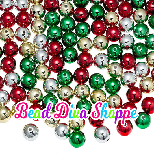 Set of 10 - 16mm - CHRISTMAS MIX - Shiny UV Beads - Acrylic Beads- Bubblegum - Chunky - Round Acrylic Beads for Diy and Jewelry Supplies