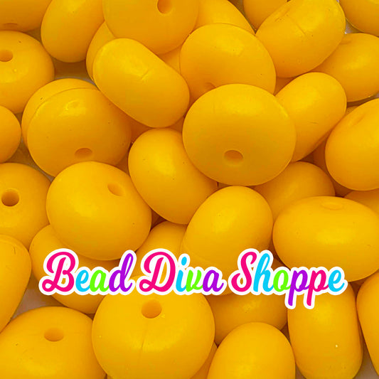 14mm - Set of 10 - GOLDEN YELLOW - Abacus Rondelle Round Loose Silicone Spacer Beads - Beadable pens - Keychains - Jewelry