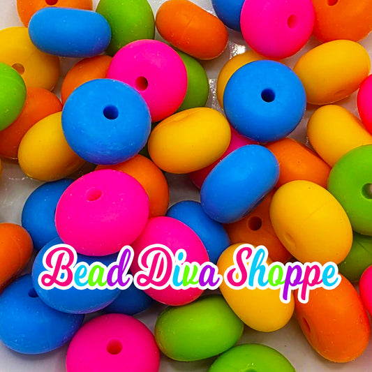 14mm - MIX Set of 10 - BRIGHT COLORFUL - Abacus Rondelle Round Loose Silicone Spacer Beads - Beadable pens - Keychains - Jewelry