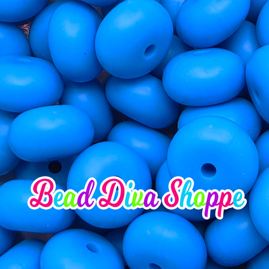 14mm - Set of 10 - SKY BLUE  - Abacus Rondelle Round Loose Silicone Spacer Beads - Beadable pens - Keychains - Jewelry