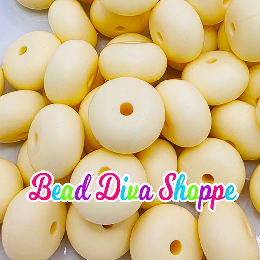 14mm - Set of 10 - BEIGE - Abacus Rondelle Round Loose Silicone Spacer Beads - Beadable pens - Keychains - Jewelry