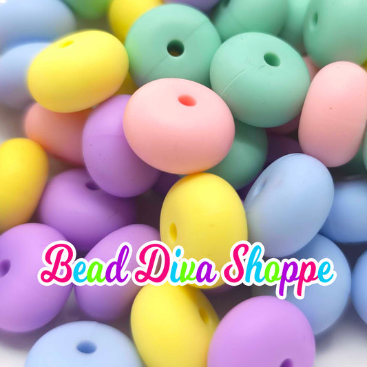 14mm - MIX Set of 10 - PASTEL EASTER - Abacus Rondelle Round Loose Silicone Spacer Beads - Beadable pens - Keychains - Jewelry