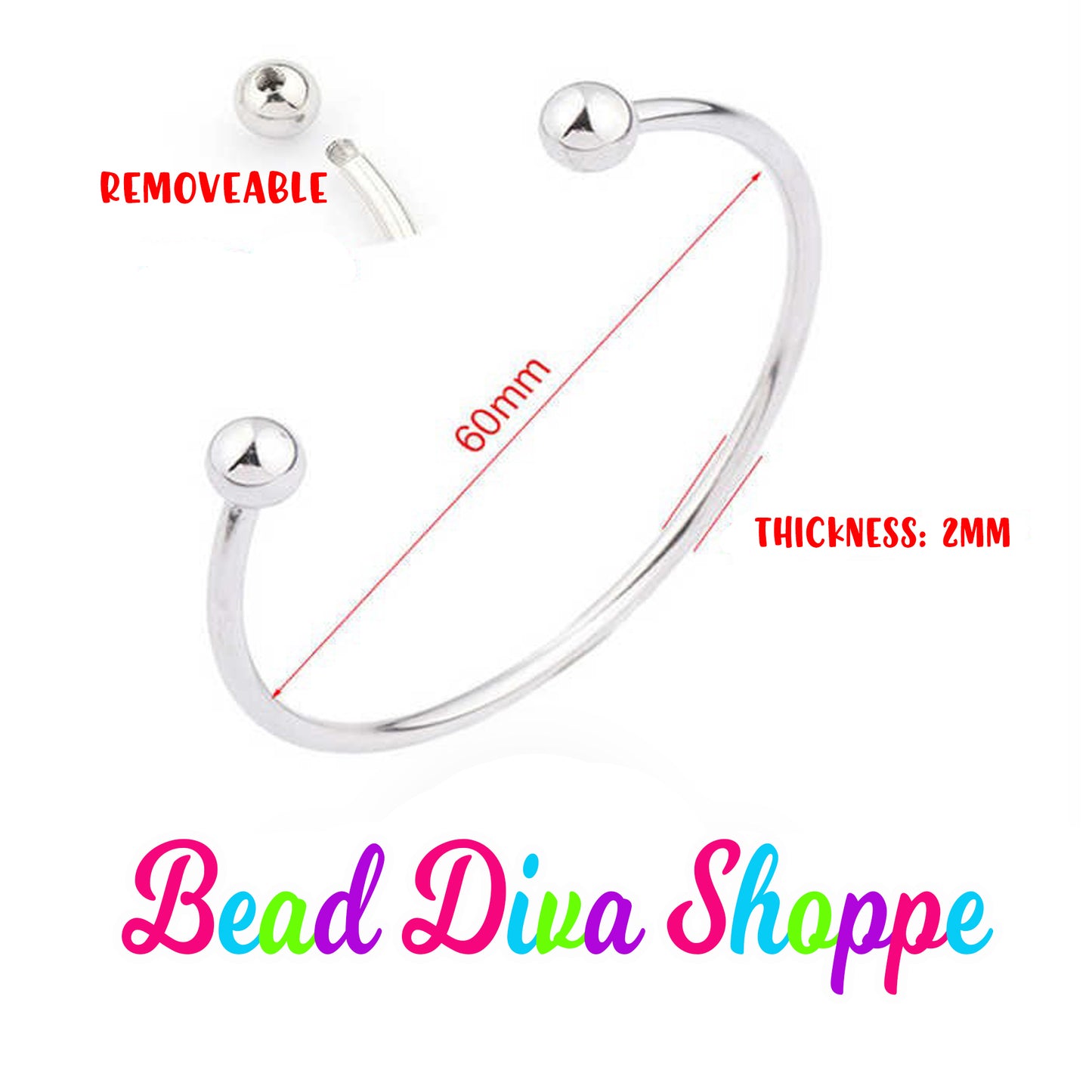 60mm - 3 Colors to Choose from - ROSEGOLD / SILVER / GOLD Beadable Bangle Bracelets - Diy Jewelry Making - Gifts