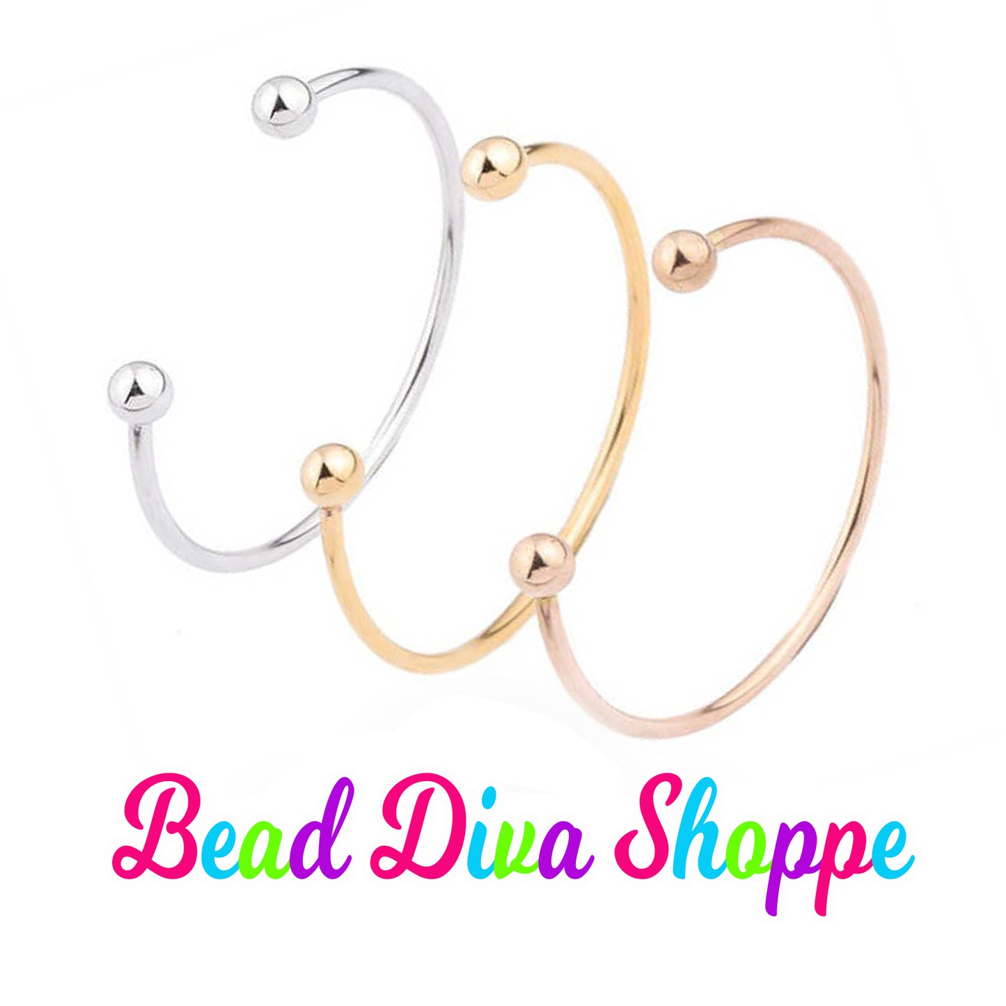 60mm - 3 Colors to Choose from - ROSEGOLD / SILVER / GOLD Beadable Bangle Bracelets - Diy Jewelry Making - Gifts