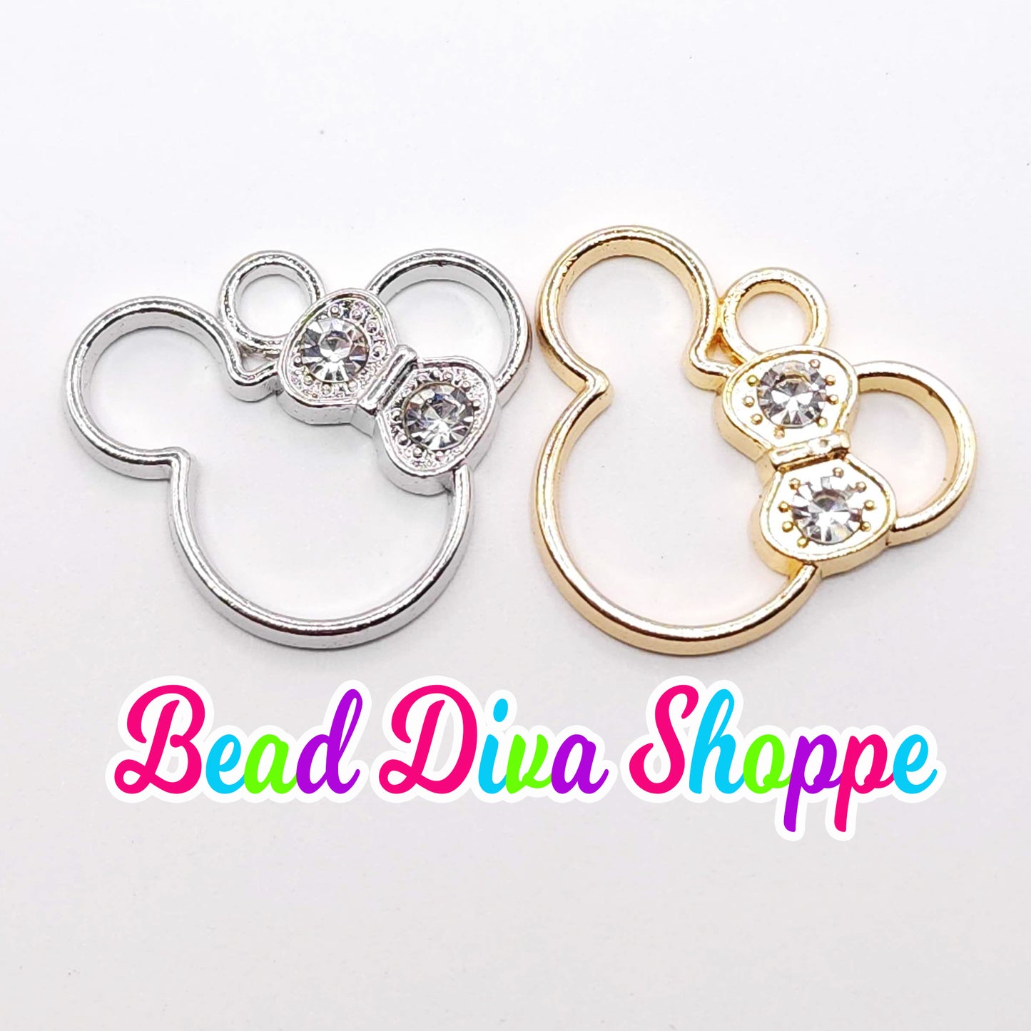 Set of 2 - 17mm x 19mm - Minnie Bow Charms w/Rhinestones - Beads - Diy - Jewelry - Beaded Pens - Spacers - Keychains - Bracelets