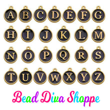 Load image into Gallery viewer, 26pcs - FULL ALPHABET - 12mm x 14mm - BLACK Enamel A-Z Letter Charms - Alloy Metal - Diy - Jewelry Making Supplies
