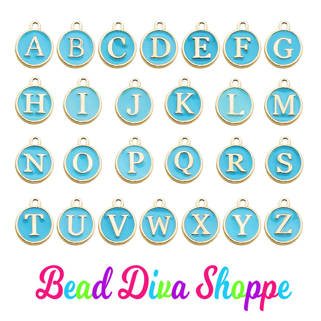 26pcs - FULL ALPHABET - 12mm x 14mm - BLUE Enamel A-Z Letter Charms - Alloy Metal - Diy - Jewelry Making Supplies