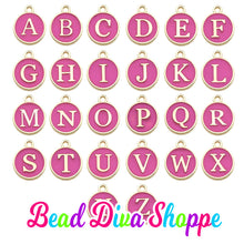 Load image into Gallery viewer, 26pcs - FULL ALPHABET - 12mm x 14mm - HOT PINK Enamel A-Z Letter Charms - Alloy Metal - Diy - Jewelry Making Supplies
