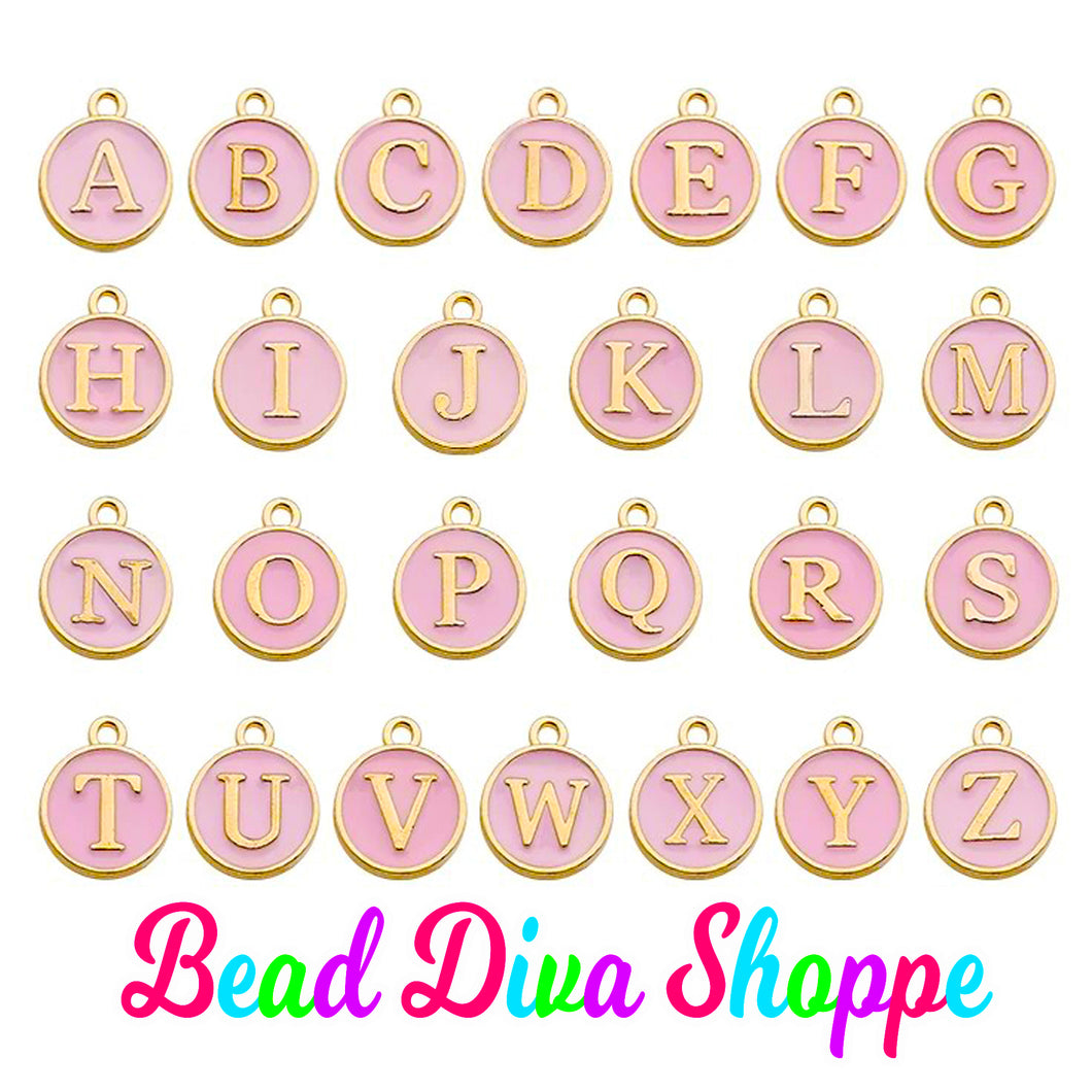 26pcs - Full ALPHABET - 12mm x 14mm - LIGHT PINK - Enamel A-Z Letter Charms - Alloy Metal - Diy - Jewelry Making Supplies