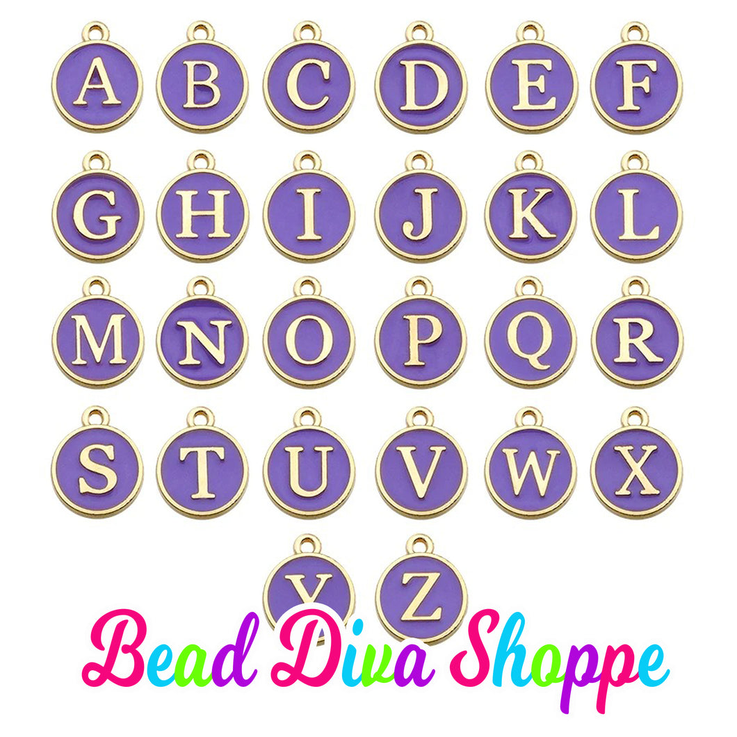 26pcs - FULL ALPHABET - 12mm x 14mm - PURPLE -  Enamel A-Z Letter Charms - Alloy Metal - Diy - Jewelry Making Supplies (Copy)