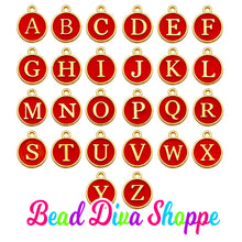 Load image into Gallery viewer, 26pcs - FULL ALPHABET - 12mm x 14mm - RED - Enamel A-Z Letter Charms - Alloy Metal - Diy - Jewelry Making Supplies
