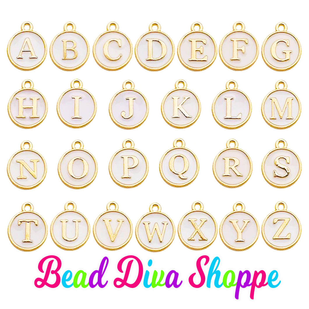 26pcs - FULL ALPHABET - 12mm x 14mm - WHITE Enamel A-Z Letter Charms - Alloy Metal - Diy - Jewelry Making Supplies