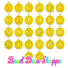 Load image into Gallery viewer, 26pcs - FULL ALPHABET - 12mm x 14mm - YELLOW Enamel A-Z Letter Charms - Alloy Metal - Diy - Jewelry Making Supplies
