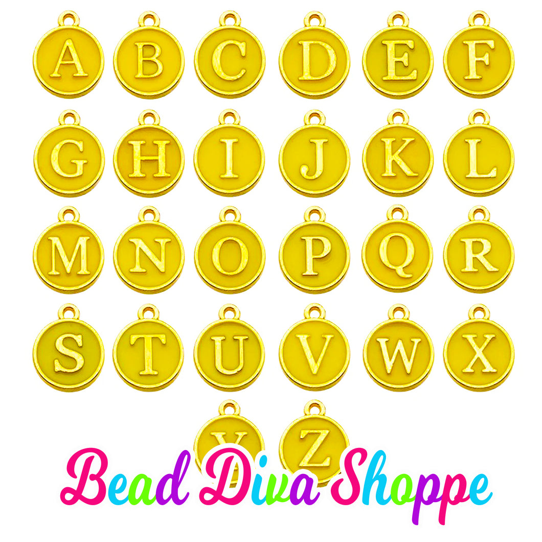 26pcs - FULL ALPHABET - 12mm x 14mm - YELLOW Enamel A-Z Letter Charms - Alloy Metal - Diy - Jewelry Making Supplies