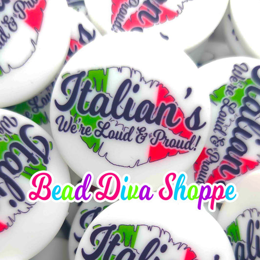 EXCLUSIVE - Set of 2 - 30mm - ITALIANS - LOUD & PROUD - Focal Beads - Custom - Diy Jewelry Making - Beaded Pens - Keychains - Bracelets