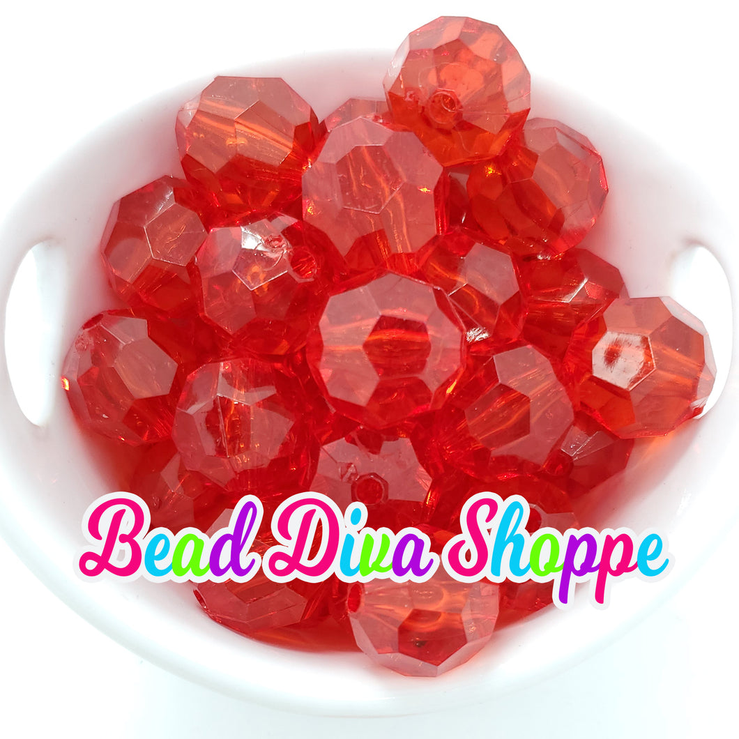 20mm - RED Faceted Beads - Bubblegum - Round Acrylic Beads for DIY and Jewelry Making Supplies