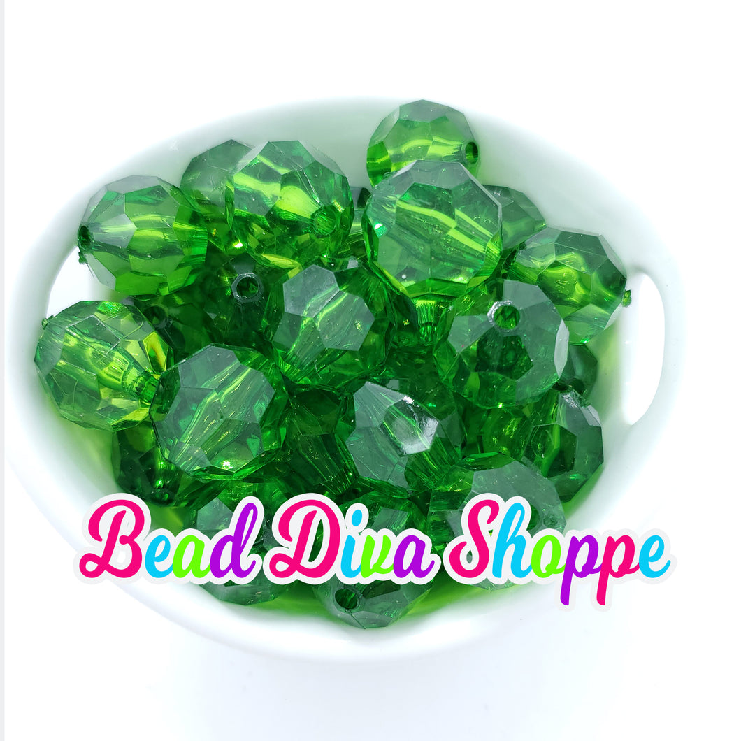 20mm - Dark Green Faceted Beads - Bubblegum - Round Acrylic Beads for DIY and Jewelry Making Supplies