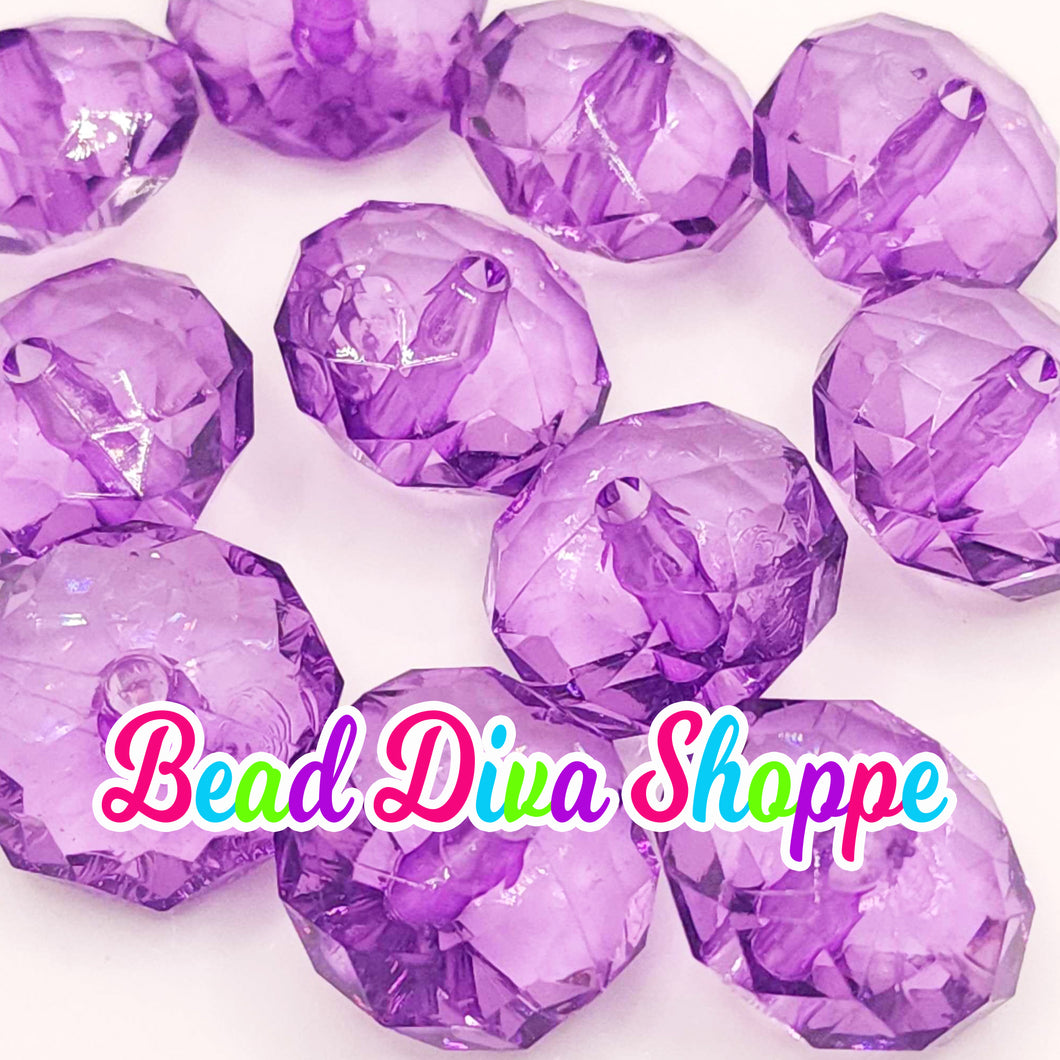 Set of 10 - 22mm - PURPLE - Transparent Faceted Rondelle Beads for Diy and Jewelry Making Supplies