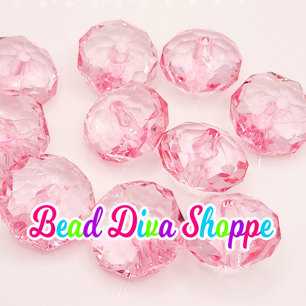 Set of 10 - 22mm - PINK - Transparent Faceted Rondelle Beads for Diy and Jewelry Making Supplies