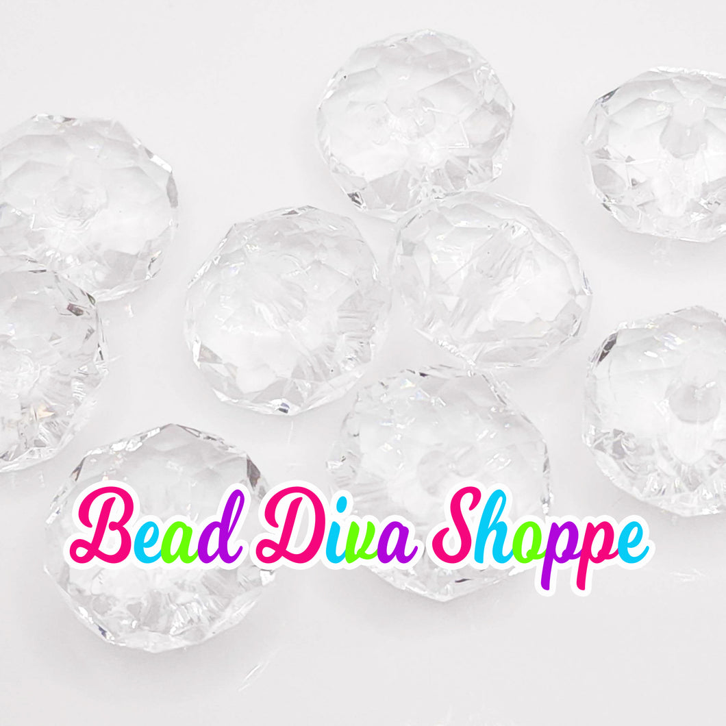 Set of 10 - 22mm - CLEAR - Transparent Faceted Rondelle Beads for Diy and Jewelry Making Supplies