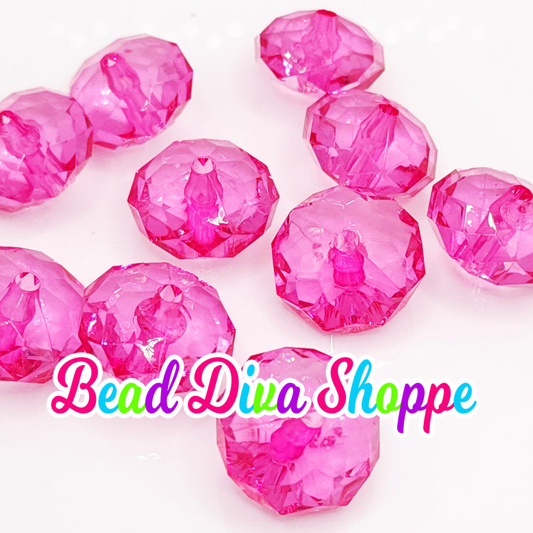 Set of 10 - 22mm - HOT PINK - Transparent Faceted Rondelle Beads for Diy and Jewelry Making Supplies