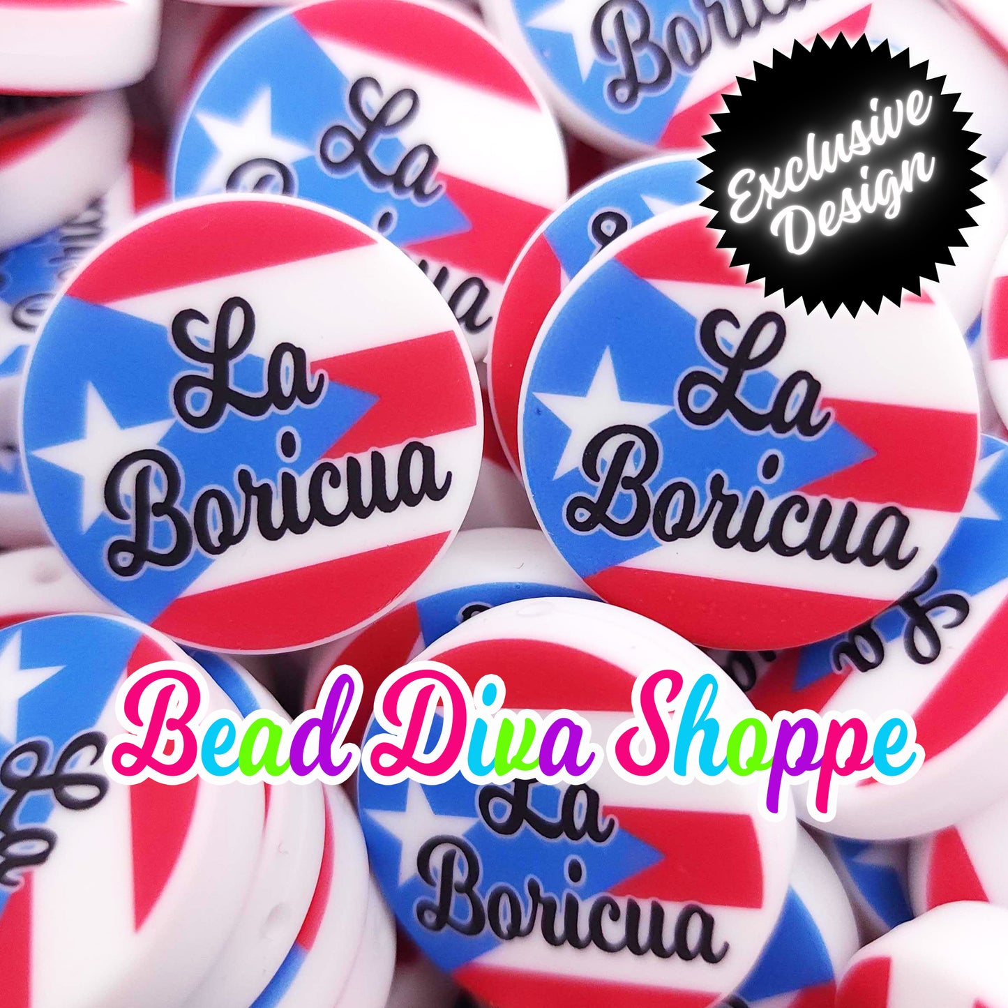 EXCLUSIVE - Set of 2 - 30mm - LA BORICUA - Focal  Beads - Diy Jewelry Making - Beaded Pens - Keychains - Bracelets
