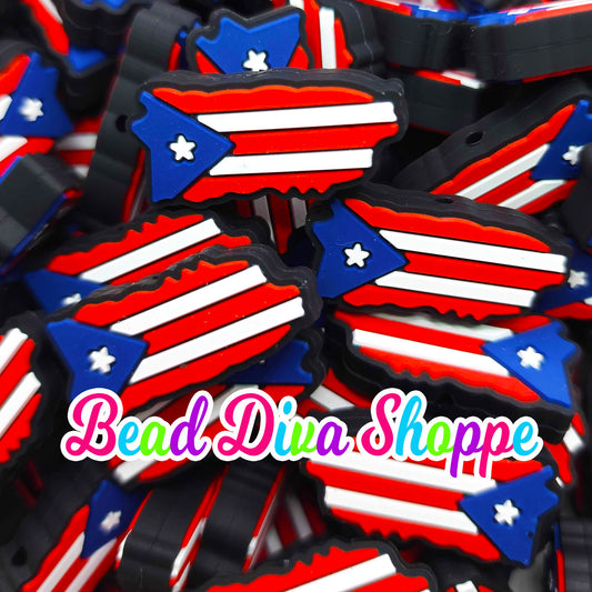 Set of 2 -  33mm X 16mm - PUERTO RICO FLAG - Focal  Beads - Diy Jewelry Making - Beaded Pens - Keychains - Bracelets