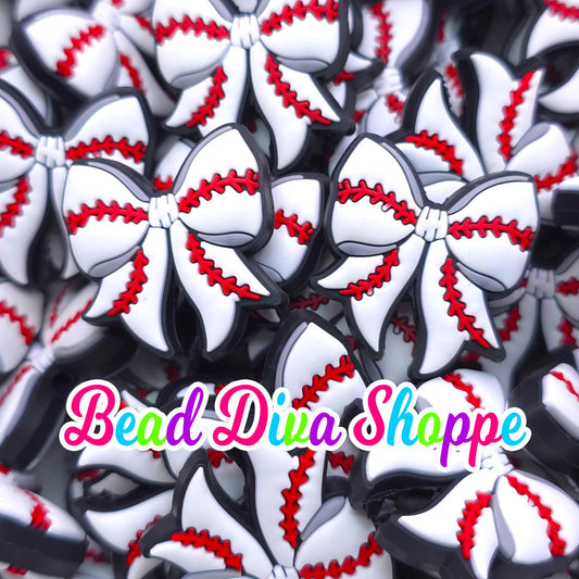 Set of 2 - 27mm x 28mm - BASEBALL BOWS - Focal Beads - Diy Jewelry Making - Beaded Pens - Keychains - Bracelets