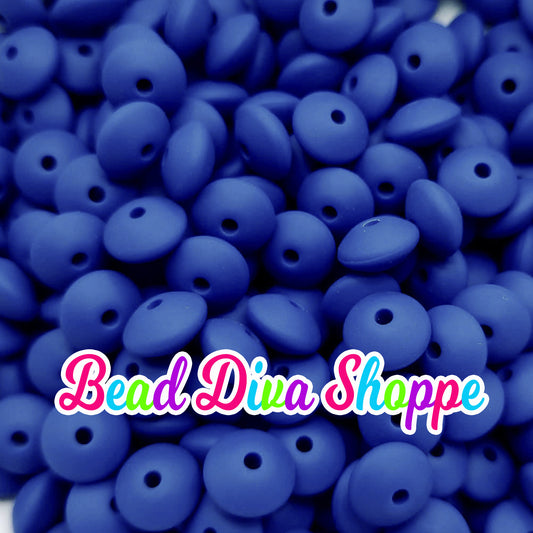 Set of 20 - BLUE - 12mm Silicone Lentil Beads - DIY Jewelry Making - Beaded Pens - Keychains - Bracelets