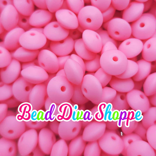 Set of 20 - PINK - 12mm Silicone Lentil Beads - DIY Jewelry Making - Beaded Pens - Keychains - Bracelets