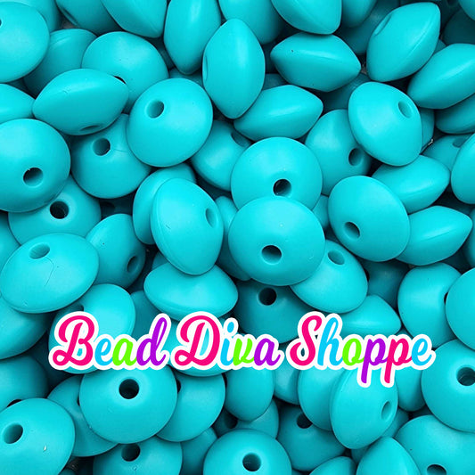 Set of 20 - TURQUOISE - 12mm Silicone Lentil Beads - DIY Jewelry Making - Beaded Pens - Keychains - Bracelets