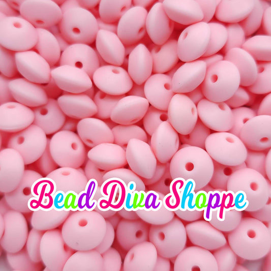 Set of 20 - LIGHT PINK - 12mm Silicone Lentil Beads - DIY Jewelry Making - Beaded Pens - Keychains - Bracelets