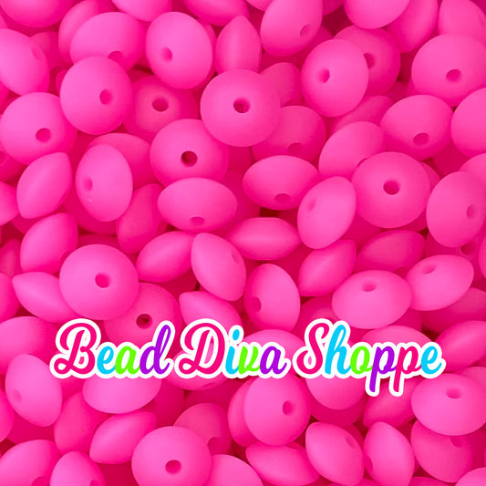Set of 20 - NEON PINK - 12mm Silicone Lentil Beads - DIY Jewelry Making - Beaded Pens - Keychains - Bracelets