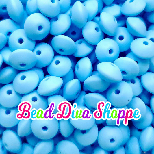 Set of 20 - BABY BLUE - 12mm Silicone Lentil Beads - DIY Jewelry Making - Beaded Pens - Keychains - Bracelets