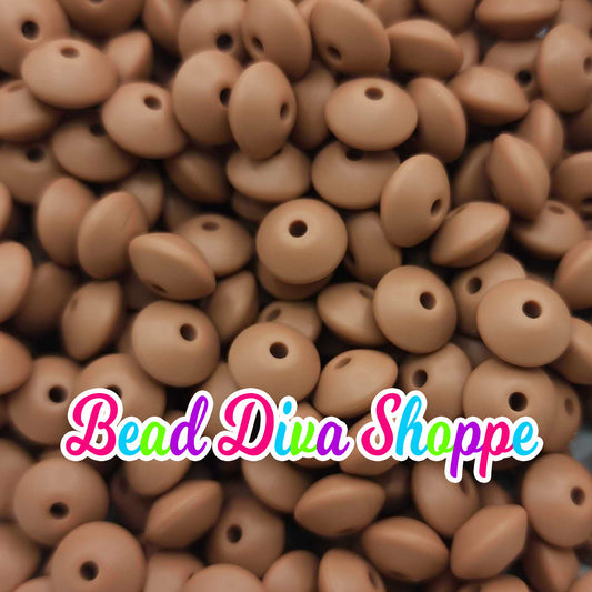 Set of 20 - CAMEL BROWN - 12mm Silicone Lentil Beads - DIY Jewelry Making - Beaded Pens - Keychains - Bracelets