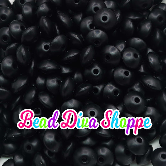 Set of 20 - BLACK - 12mm Silicone Lentil Beads - DIY Jewelry Making - Beaded Pens - Keychains - Bracelets