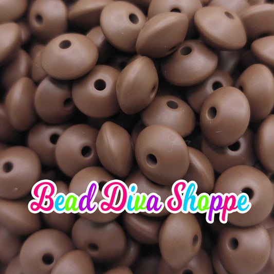 Set of 20 - CHOCOLATE BROWN - 12mm Silicone Lentil Beads - DIY Jewelry Making - Beaded Pens - Keychains - Bracelets