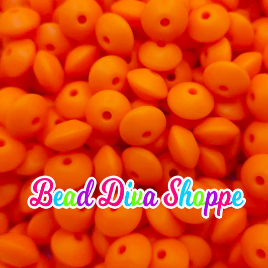 Set of 20 - ORANGE - 12mm Silicone Lentil Beads - DIY Jewelry Making - Beaded Pens - Keychains - Bracelets
