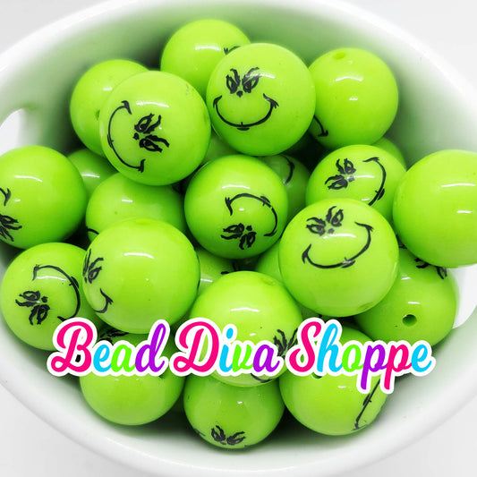 20mm - GRINCHY - CHRISTMAS - Mean One - Acrylic Beads- Bubblegum - Round Acrylic Beads for Diy and Jewelry Making Supplies