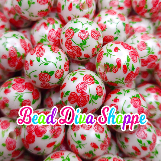 20mm - SWEET ROSES - Acrylic Beads- Bubblegum - Round Acrylic Beads for Diy and Jewelry Making Supplies