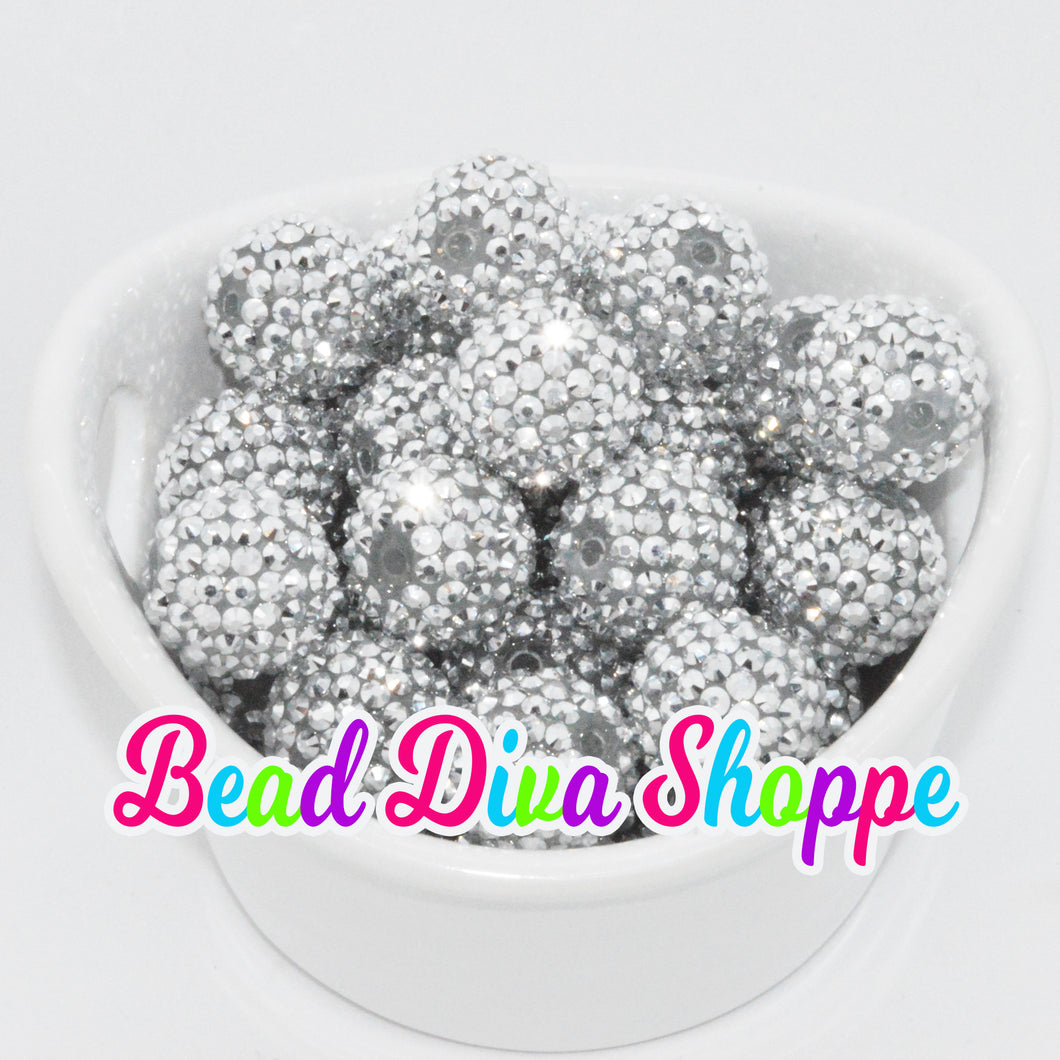 20mm - GORGEOUS Extremely Shiny Silver Tone Mirrored Rhinestone Beads - Bubblegum - Round Acrylic Beads for DIY and Jewelry Making Supplies