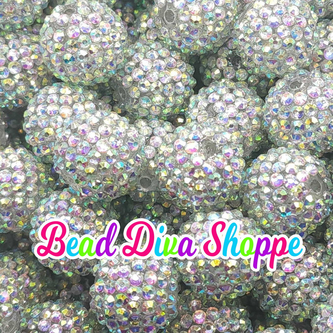 20mm- CLEAR AB Rhinestone Beads - Pink / Yellow / Blue / Purple Hues - Bubblegum - Round Acrylic Beads for DIY and Jewelry Making Supplies