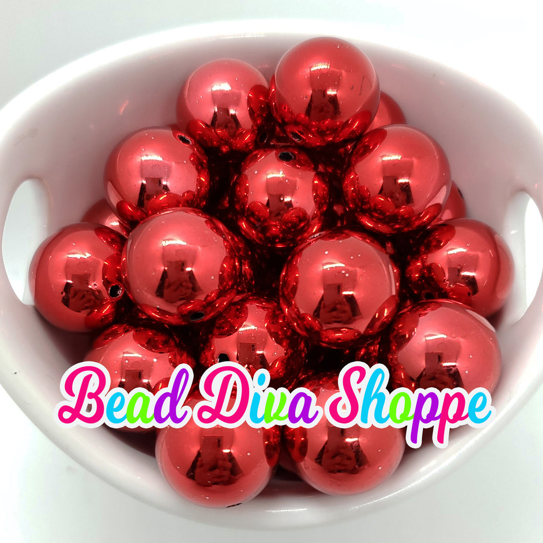 20mm - RED Shiny Beads - Bubblegum - Round Acrylic Beads for DIY and Jewelry Making Supplies