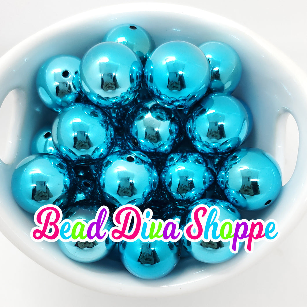 20mm- Turquoise Shiny Beads - Bubblegum - Round Acrylic Beads for DIY and Jewelry Making Supplies