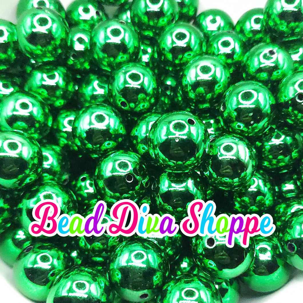 20mm - GREEN -  Shiny Beads - Bubblegum - Round Acrylic Beads