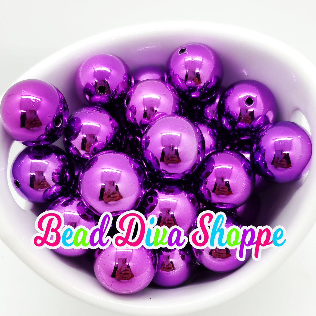 20mm - Purple Shiny Beads - Bubblegum - Round Acrylic Beads for DIY and Jewelry Making Supplies